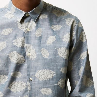 Navy Jack & Jones Premium leaf print shirt